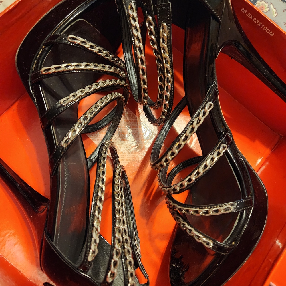 Stuart Weitzman Black Chain-Embellished Heels